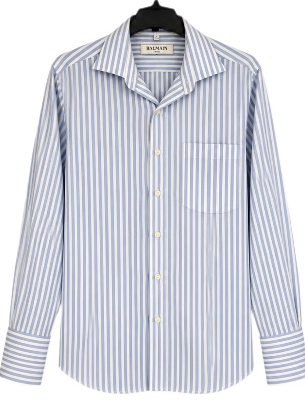 Balmain Paris Blue & White Striped 100% Cotton Button Down Shirt XL 43-44